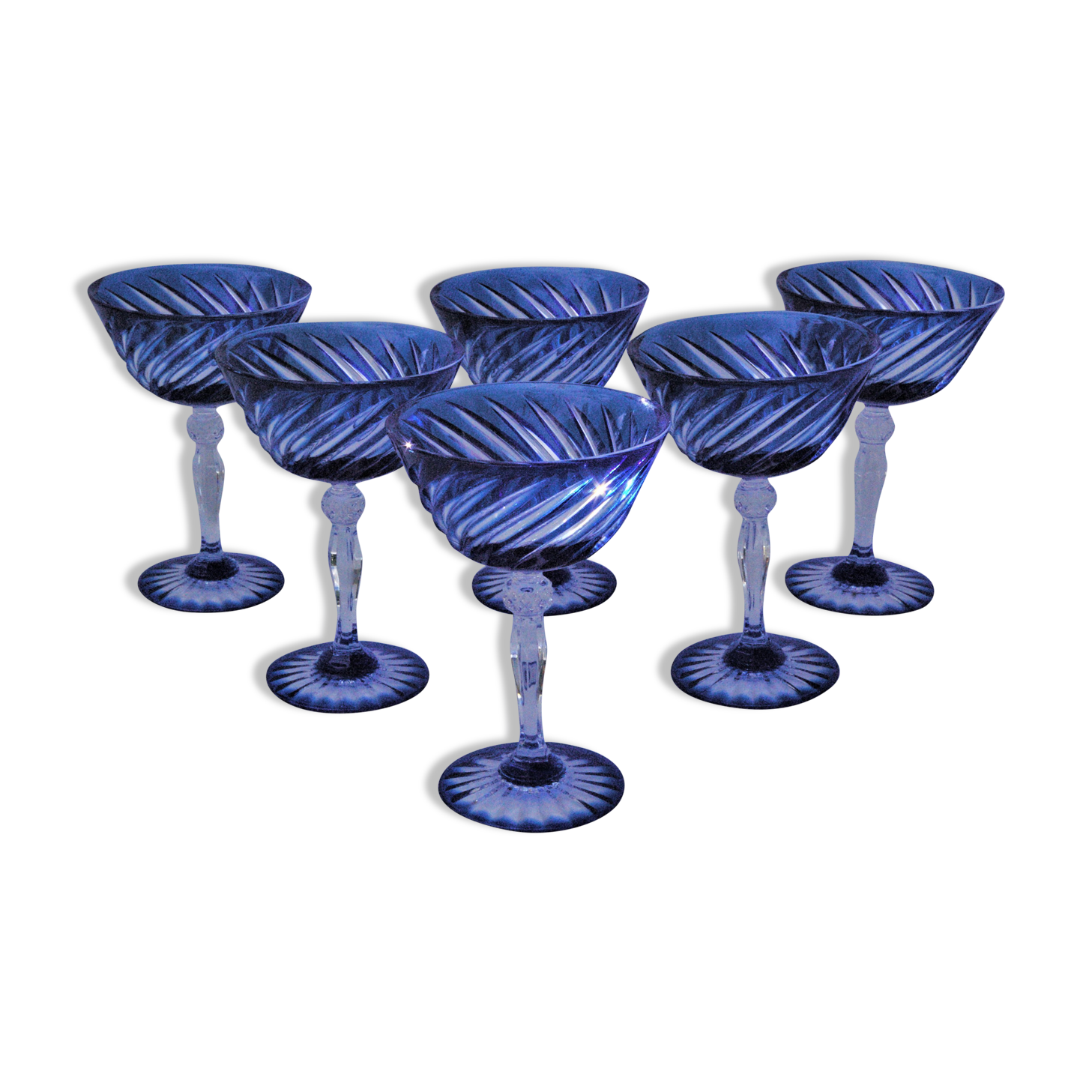 Cristal d'Arques - 6 Champagne Cups Blue Waltz - Double layer crystal