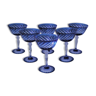 Cristal d'Arques - 6 Coupes à Champagne Valse bleue - Cristal double couche