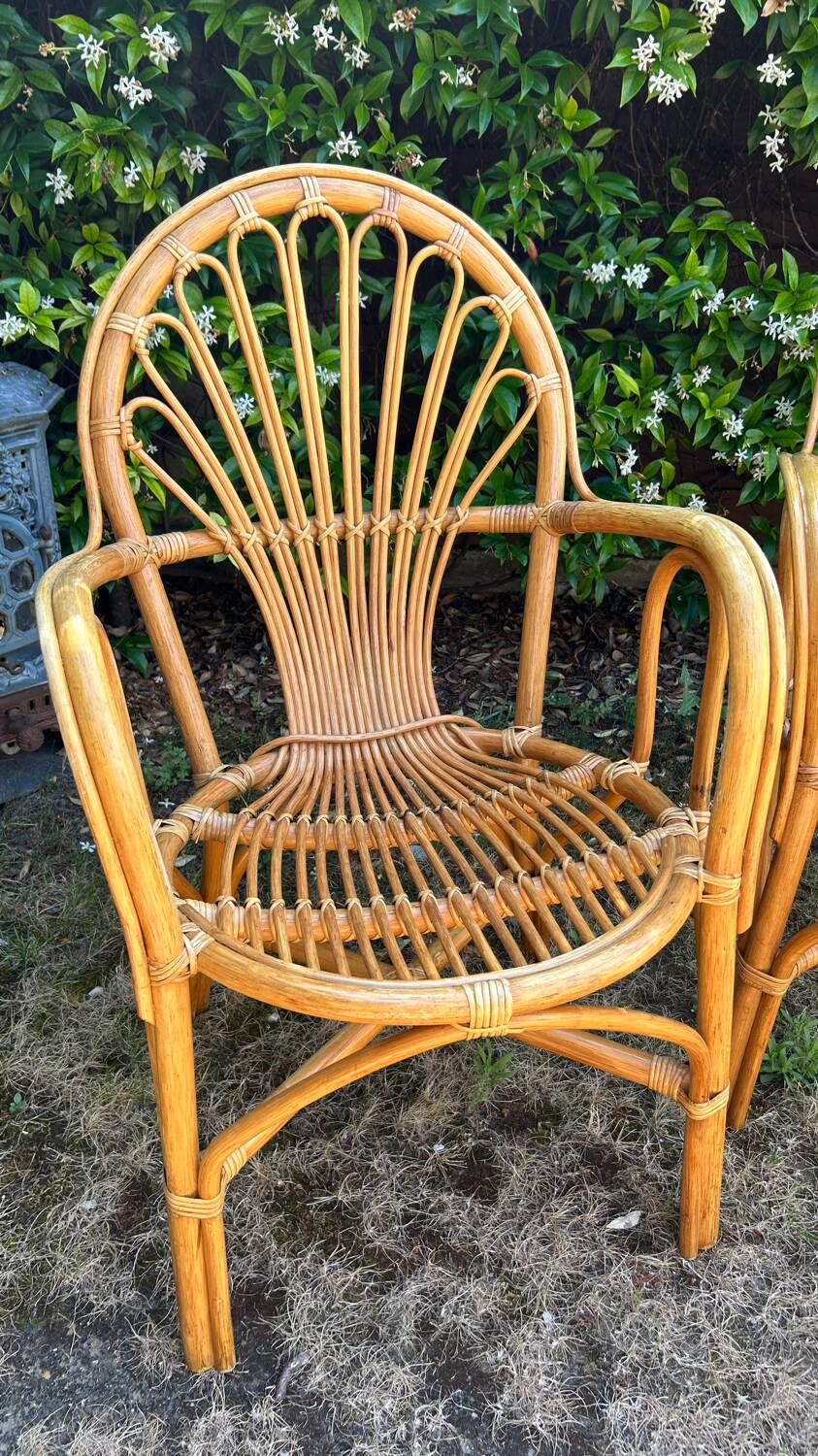 2 vintage rattan armchairs