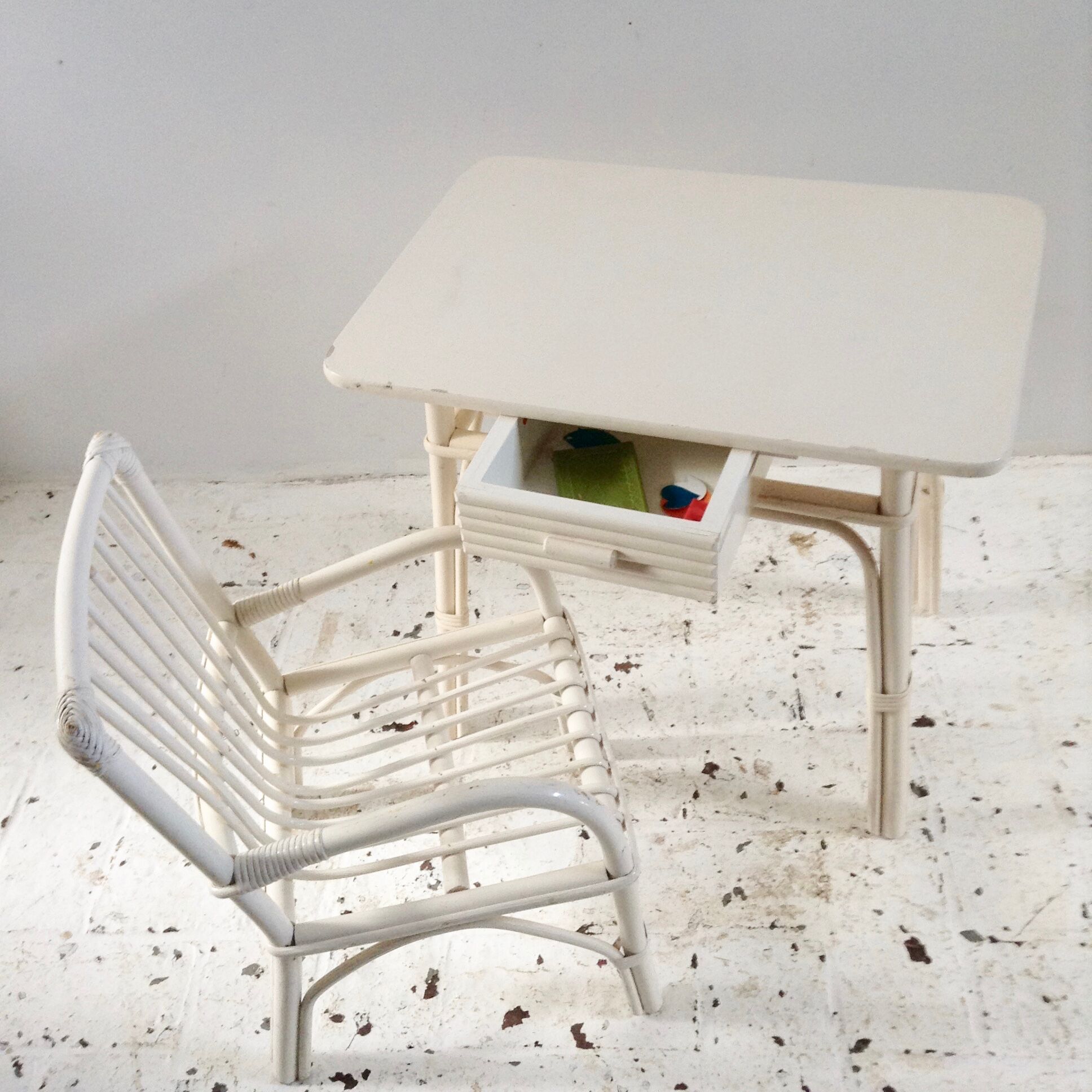 Desk and Chair in rattan.