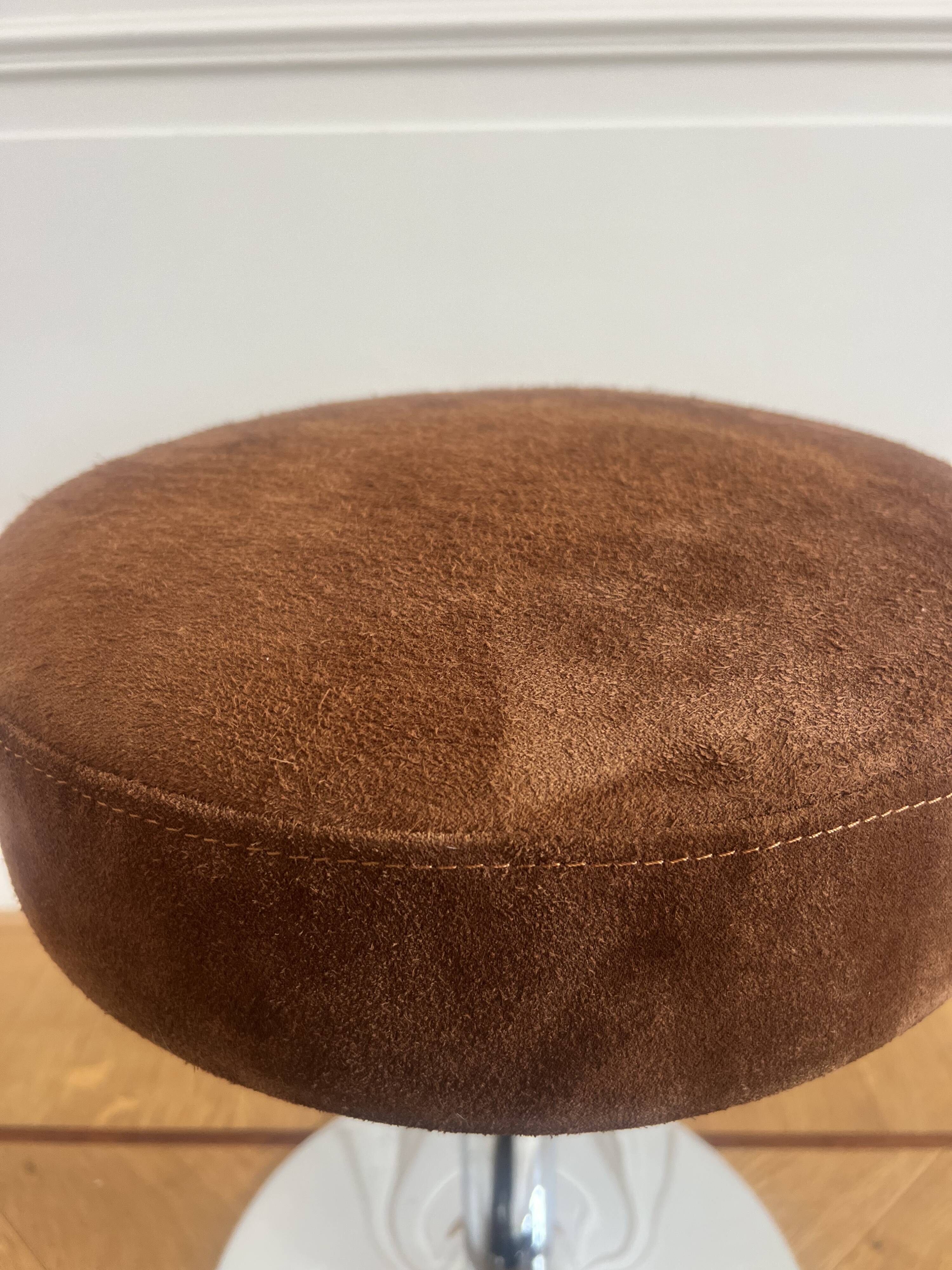 Mid-Century Stools, Chrome & Brown Leather Seat, 1970s, Set of 6