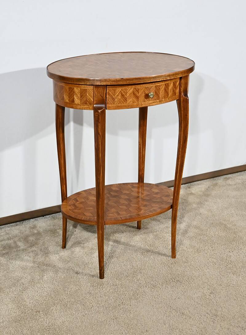 Small Marquetry Living Room Table, Louis XV / Louis XVI Transition style – 1920