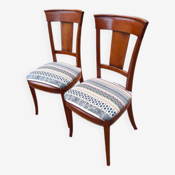 2 chaises en bois massif vernies à galette "ethnic"