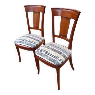 2 varnished solid wood chairs with "ethnic" padding