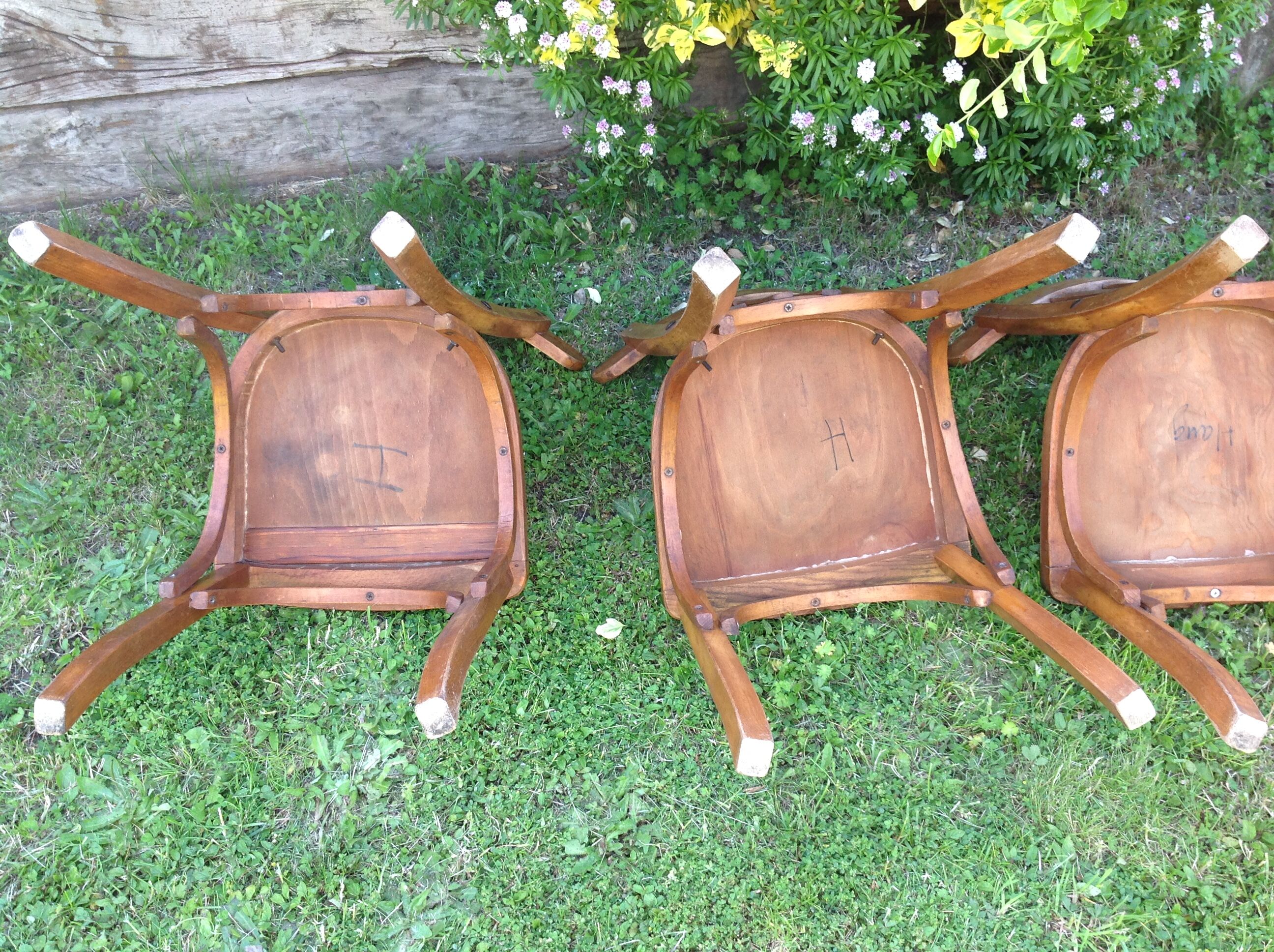 Suite of four foot bistro chairs with hoops / vintage 40s-50s