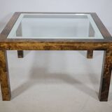 Table basse design Aldo Tura, en verre, cuir de chèvre et parchemin – Table d'appoint 1978