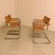 Ensemble de 4 chaises italienne en cuir cognac "Cantilever" par Marcel Breu