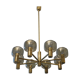 Mid-century 8-arm brass & glass chandelier