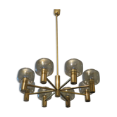 Mid-century 8-arm brass & glass chandelier