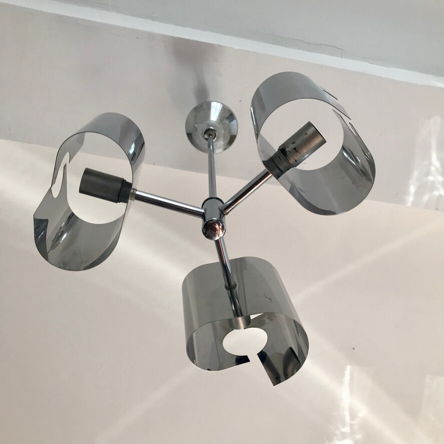 Chandelier in chromed metal and vintage stainless steel