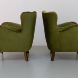 Danish art deco green velvet lounge chairs, 1940s. set of 2