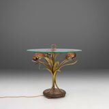 Table basse française de style Hollywood Regency avec éclairs en fleurs en laiton, 1950