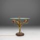 French Hollywood Regency style coffee table with lightning in brass flowers, 1950