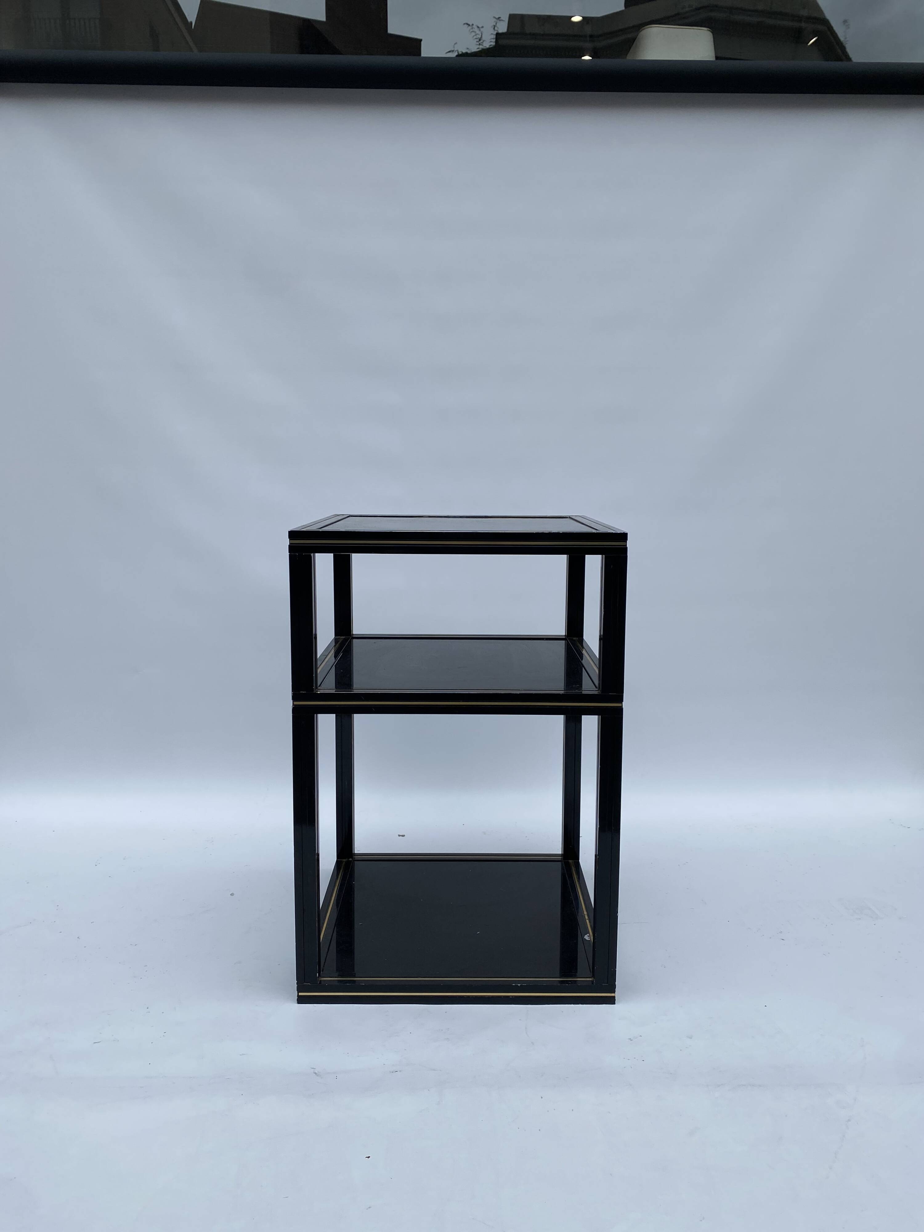 1970s Pierre Vandel Two Tiered Black Glass Side Lamp Table Hollywood Regenc