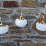 Set of 3 hanging lamps in opaline, Art Deco