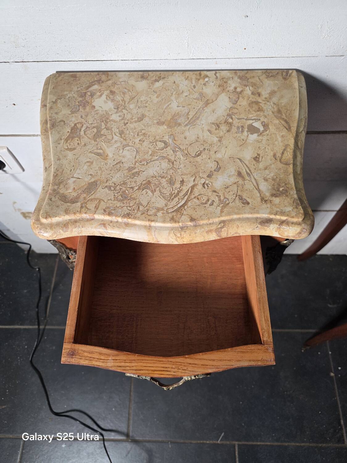 Louis XV style curved bedside table in marquetry