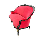 Napoleon III period bench – Blackened wood, brass and red velvet