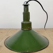 Industrial Green Enamel Military Pendant Lamp with Cast Aluminium Top, 1960