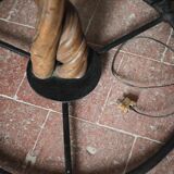 Liane and metal floor lamp with perforated leather shade featuring elephant patterns, lise.