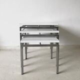 White mid-century modern nesting tables, modernist design, 1960s