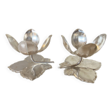 Set of 2 Silver Candle Holders - Tulip Shape on Vine Leaf