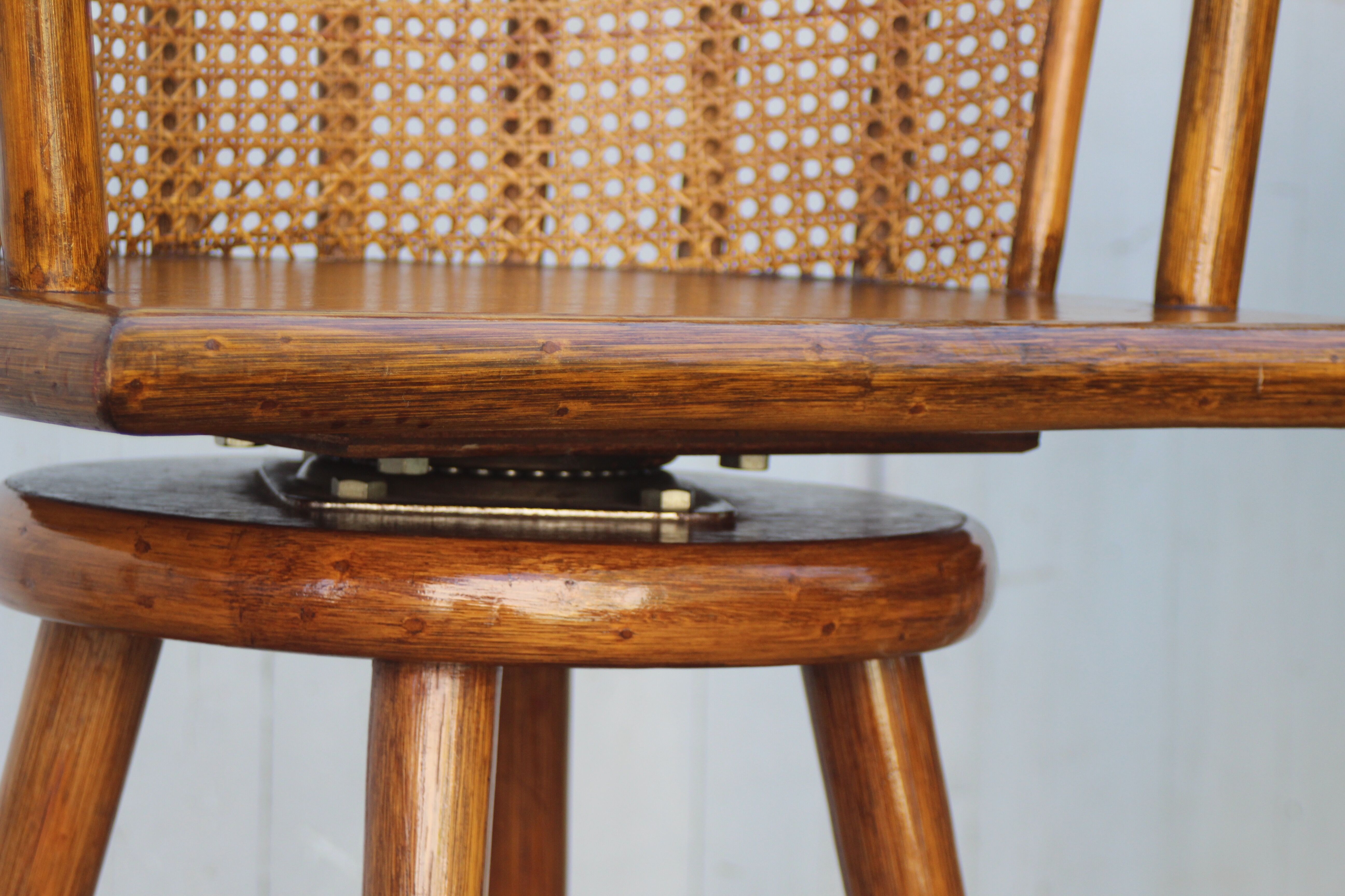 Pair of bamboo bar stools full canned colonial style 1960