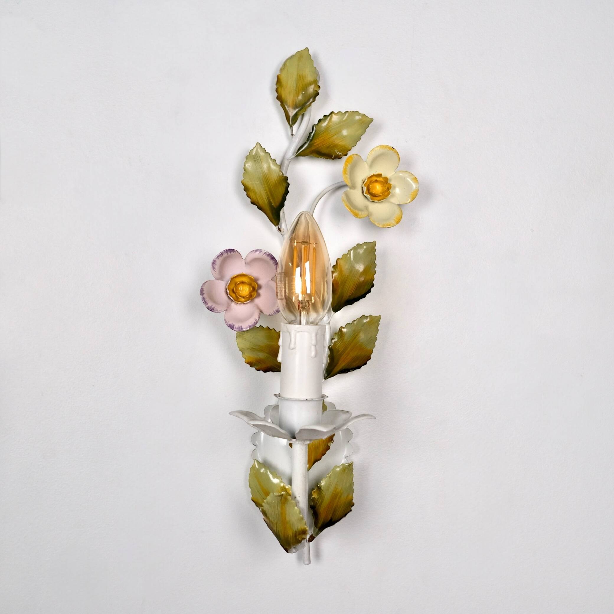 Pair of metal flower sconces, Italy, 1980s