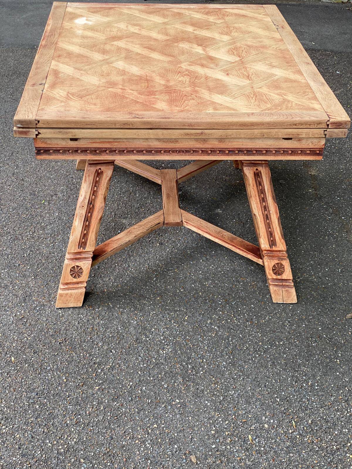 Renovated 1930s Spanish extendable dining table in oak.