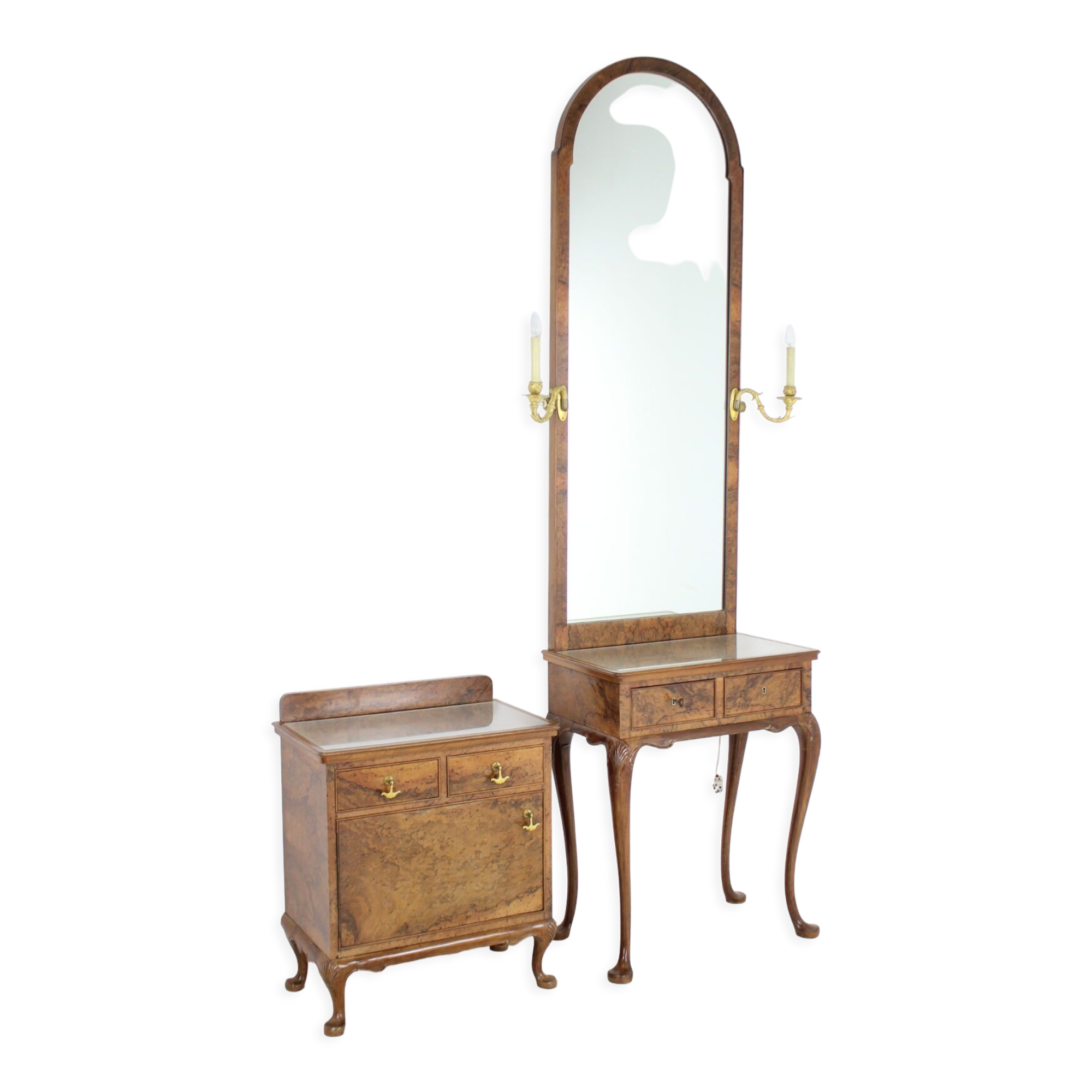 Vanité de maquillage antique avec cabinet, Tchécoslovaquie, 1920