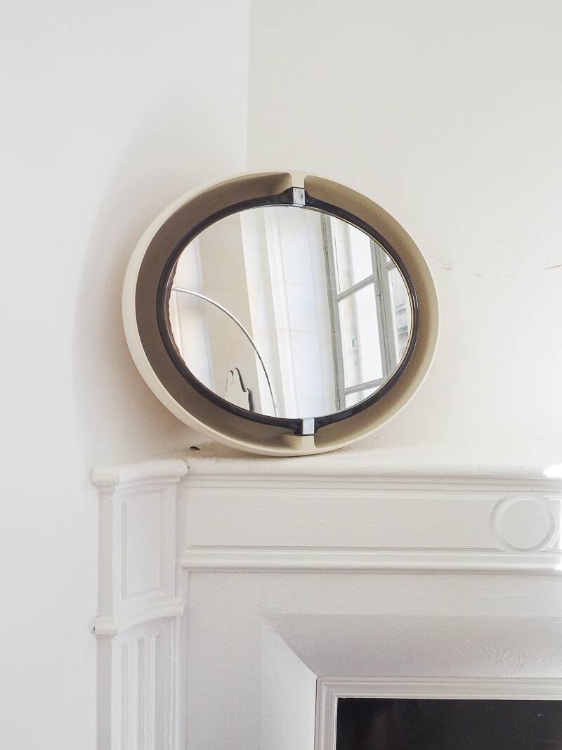 Large tiltable oval vintage retro plastic mirror luminous
