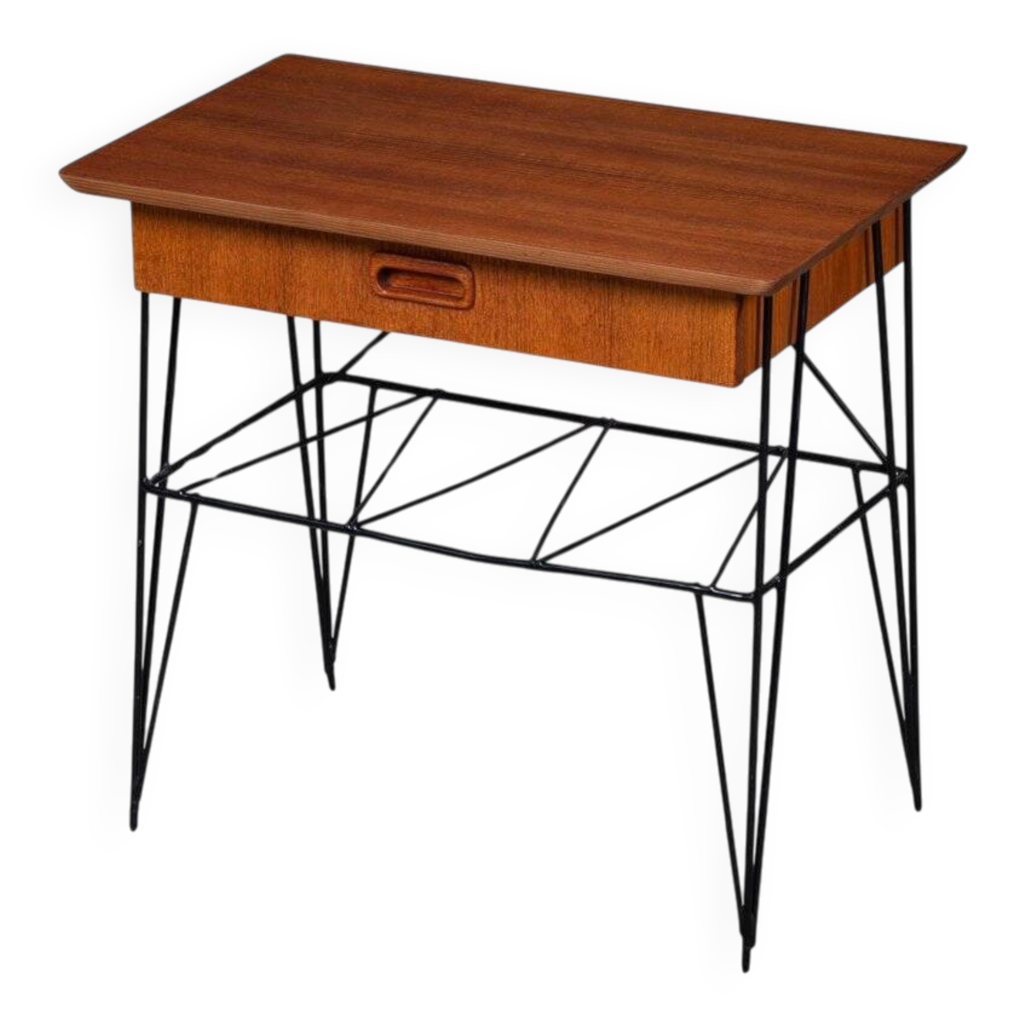Mid-Century Modern Danish Teak Bedside Table with Metal Frame, 1960s
