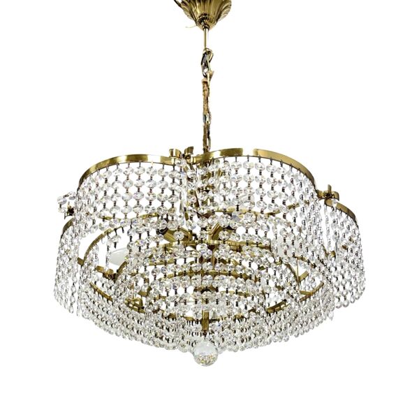 Chandelier en cristal vintage en forme de panier Bakalowits & Söhne en laiton, Autriche années 1970