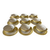 Tasses et sous-tasses jaune et blanc liserés dorés Moulin des loups