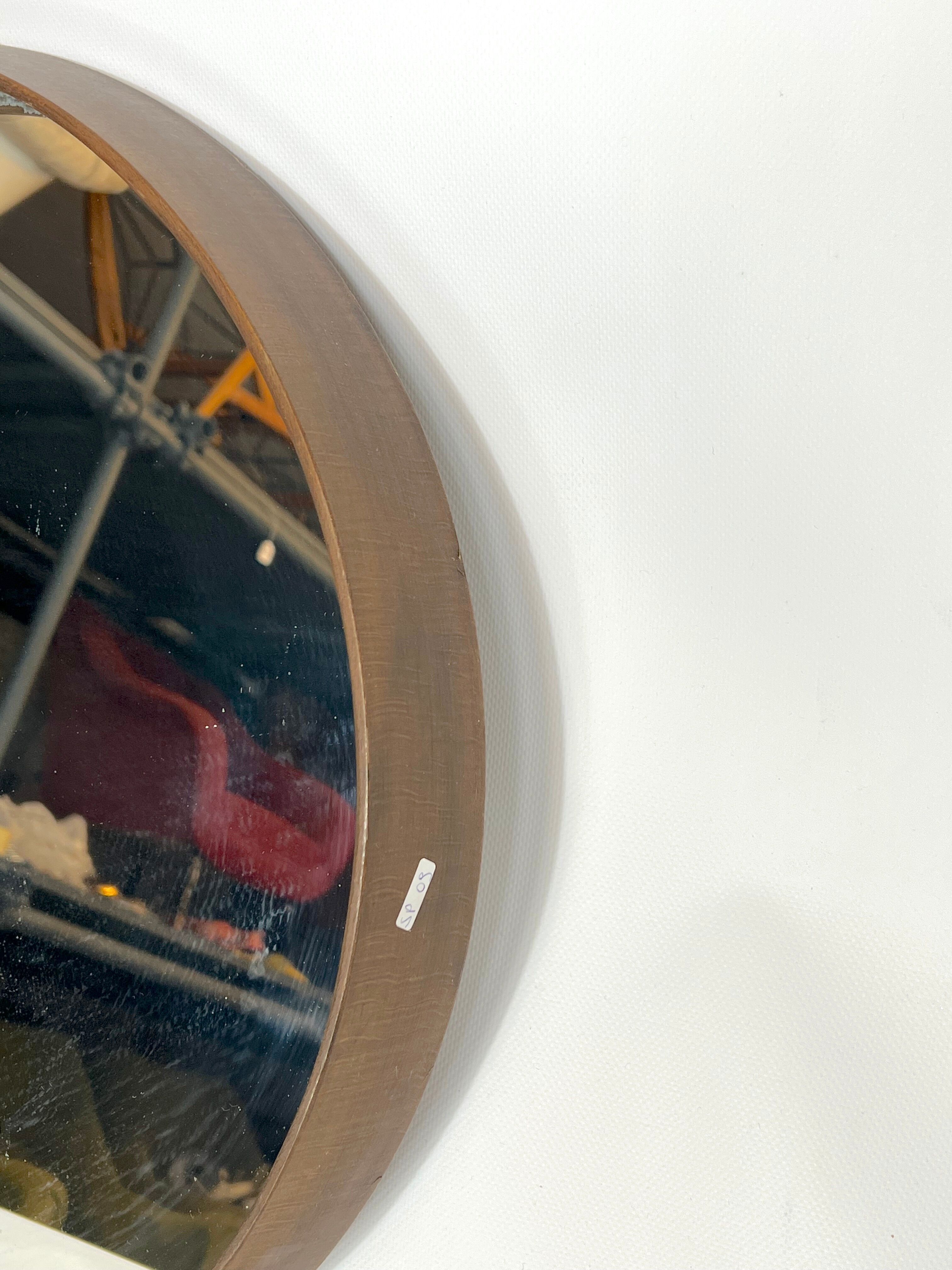 Vintage Italian wood round wall mirror from 50s