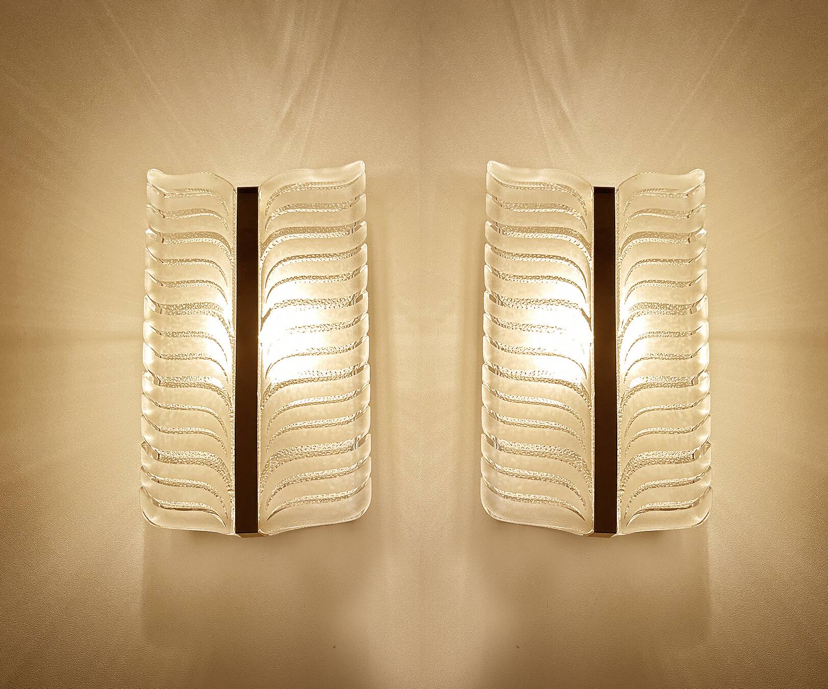 Pair of vintage 70s wall lights, chrome glass