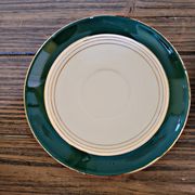 6 Digoin Sarreguemines green cups with gold trim (with saucers)