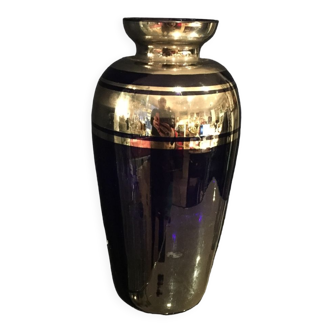 Vase soliflore bleu roi et argenté années 1930 1940