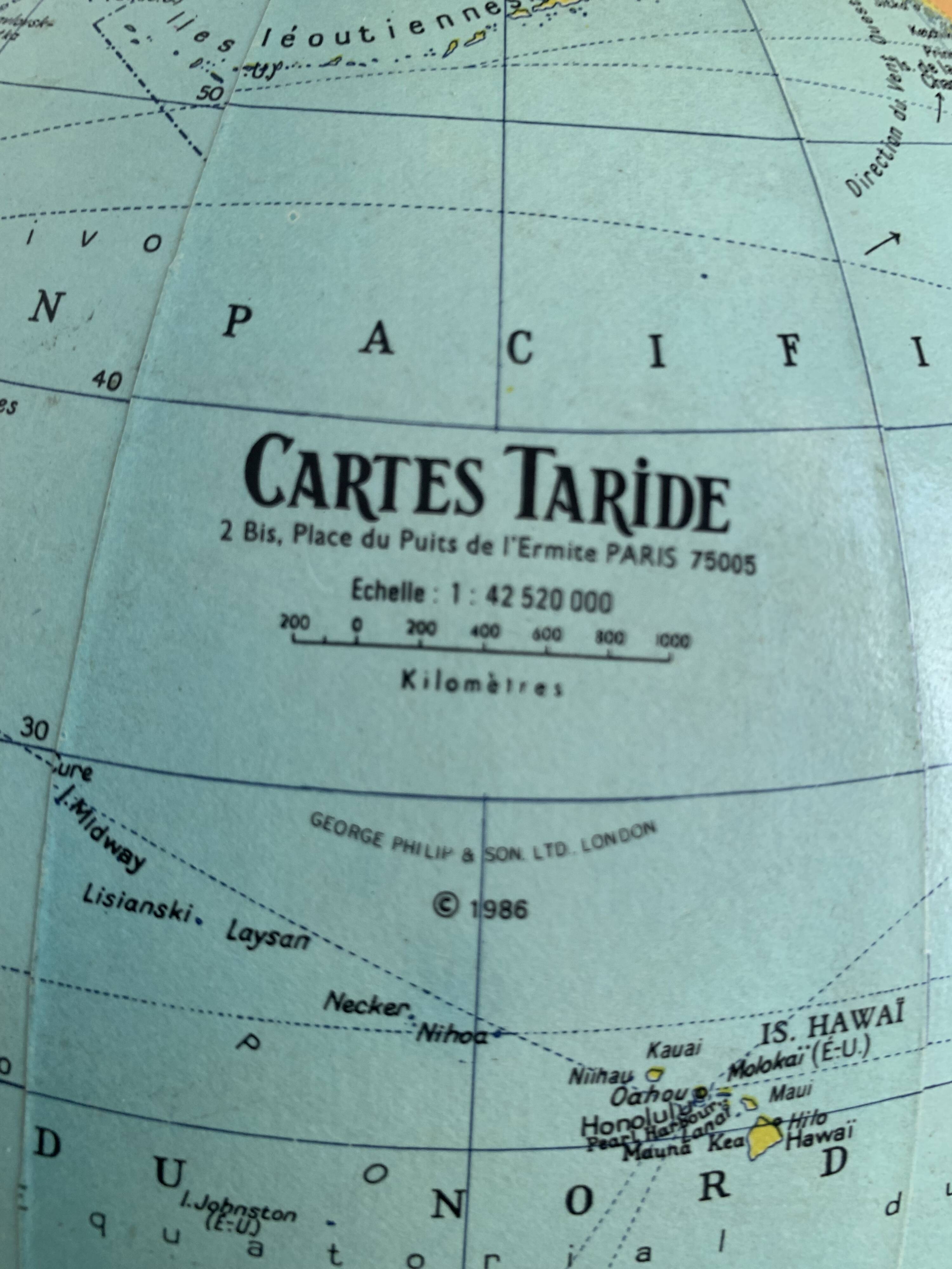 Taride Paris France vintage 1986 black tripod globe - 40 cm