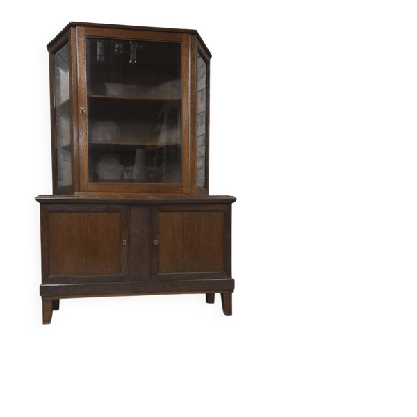 Buffet vitrine deux corps vintage en chêne années 50