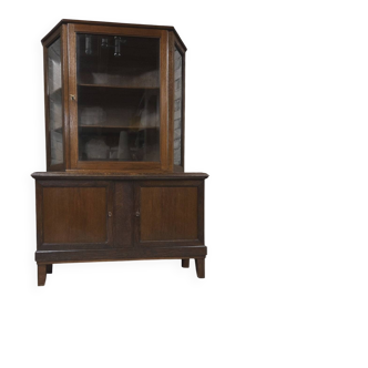 Vintage two-body display cabinet in oak from the 1950s.