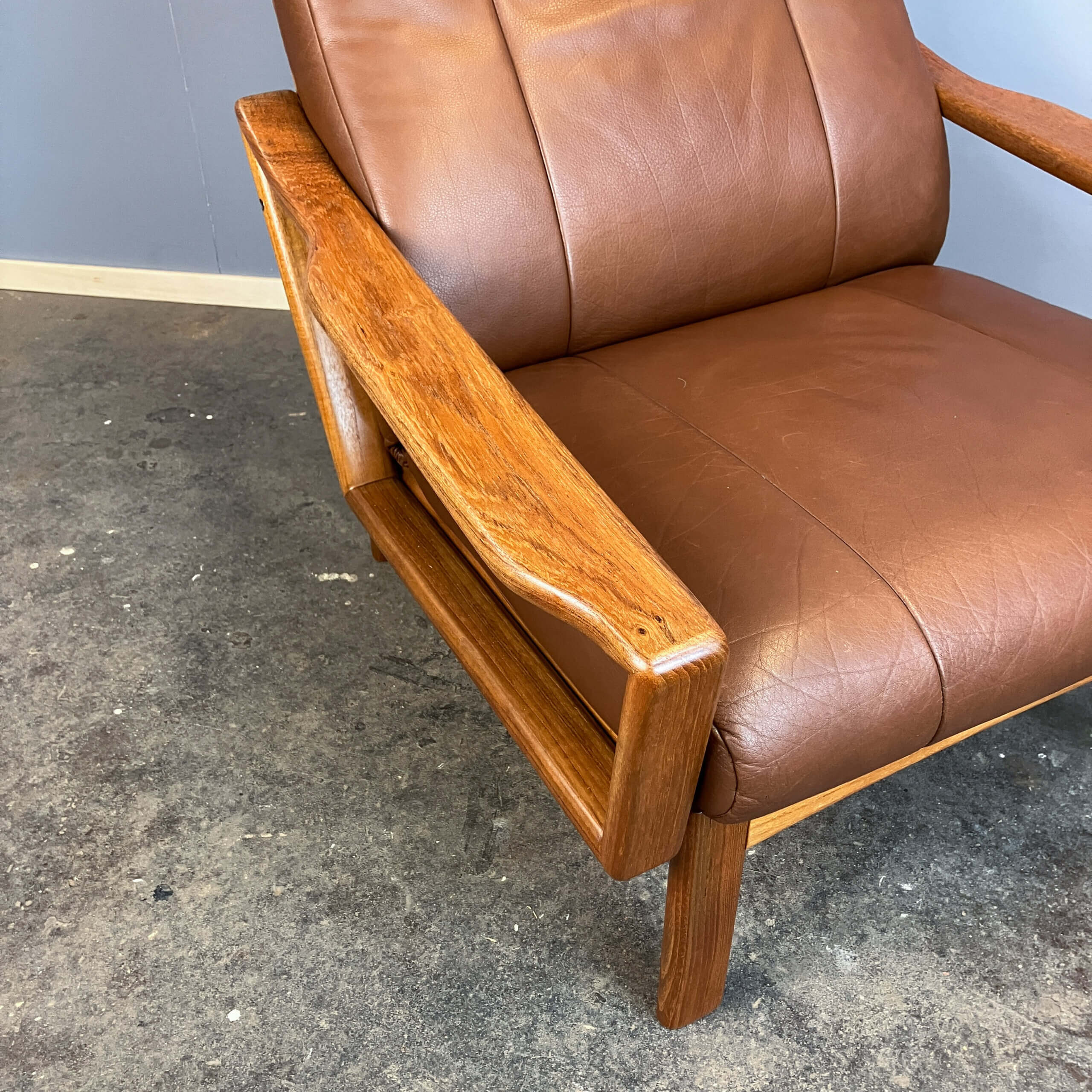 Lounge chair by Grete Jalk for Glostrup, teak and leather, 1960s