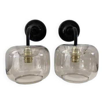 Pair of vintage smoked glass wall lights