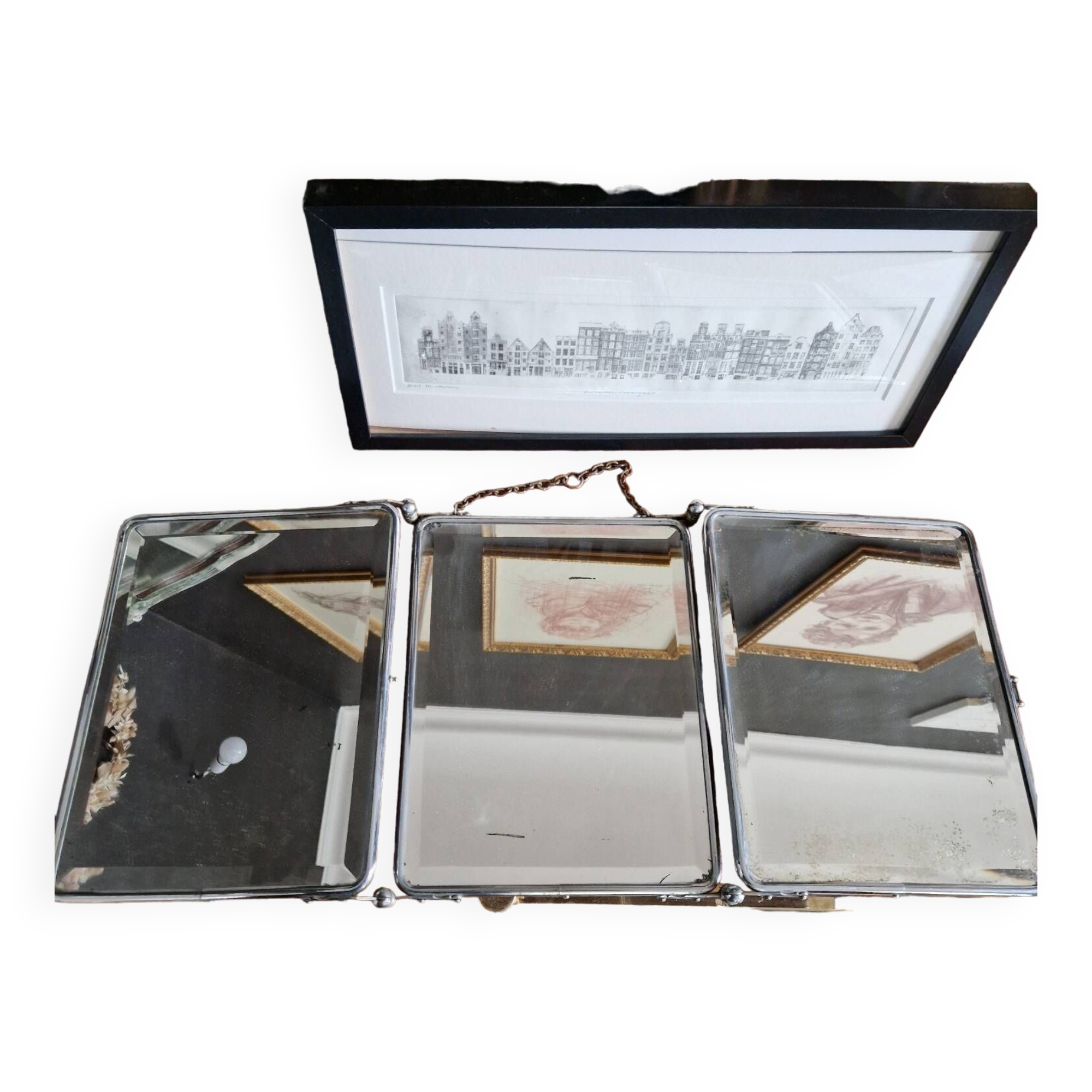 Miroir triptyque de barbier