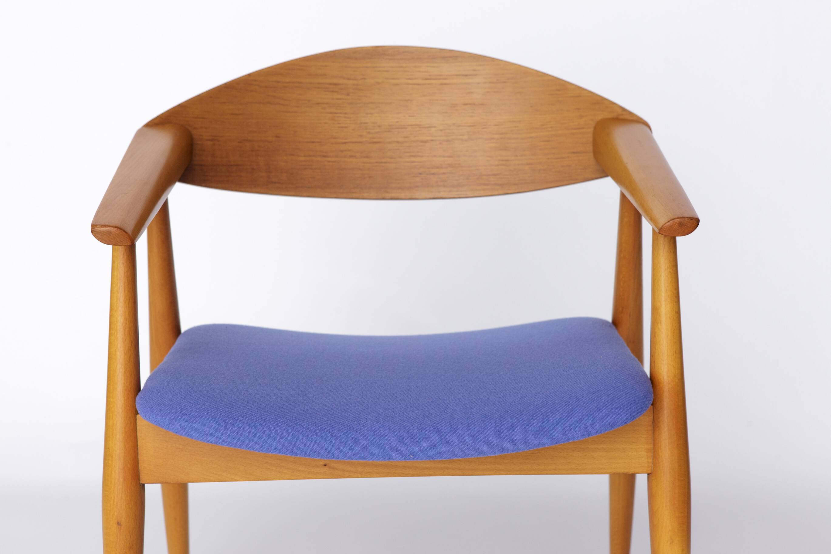 Vintage Armchair, 1960s German Design – Beech & Teak, Blue Upholstery
