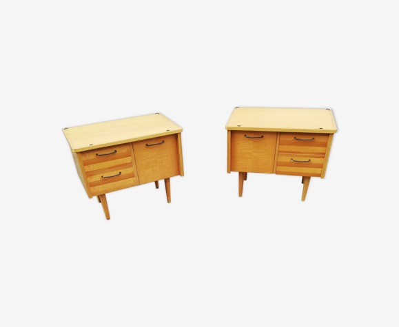 Paire de chevets vintage 2 tiroirs 1 clapet