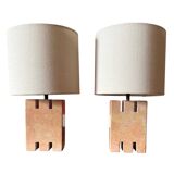 Ensemble de 2 lampes de table en marbre rose Hollywood Regency, France années 1970