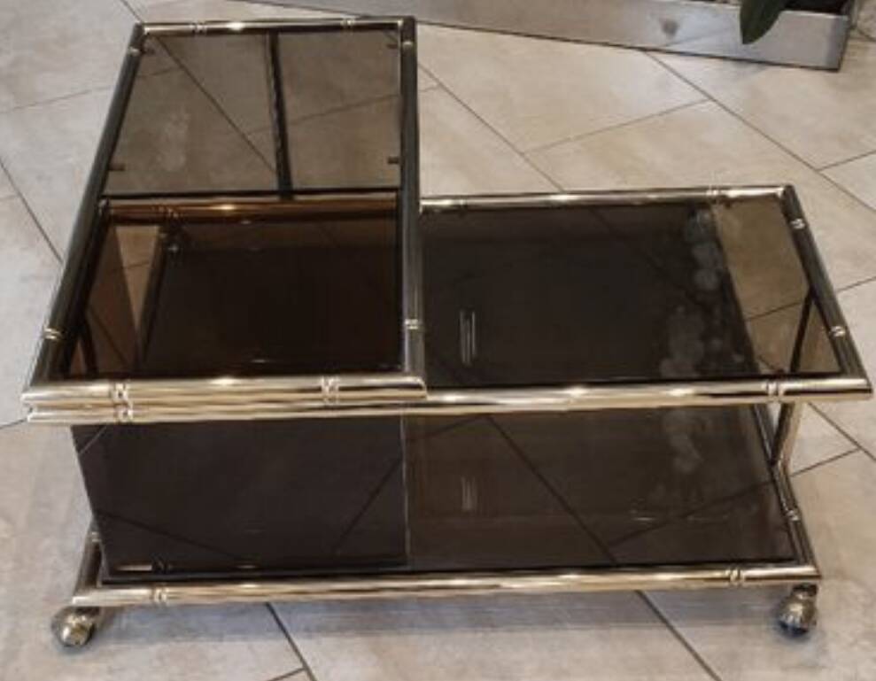 Brass and smoked glass coffee table