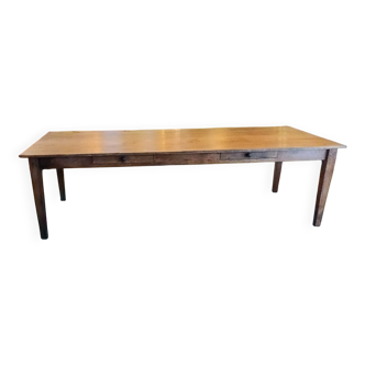 XL solid oak farmhouse table with 2 drawers, patinated, 260 cm x 100 cm