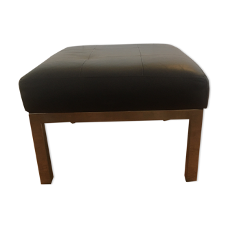 Pouf métal et cuir noir