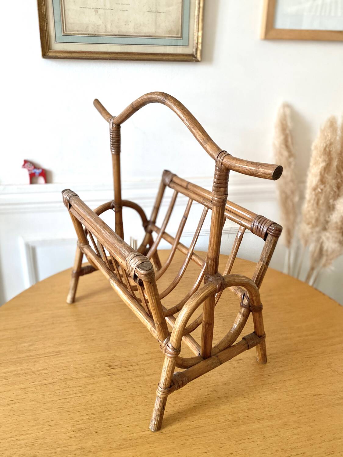 Vintage bamboo rattan magazine rack